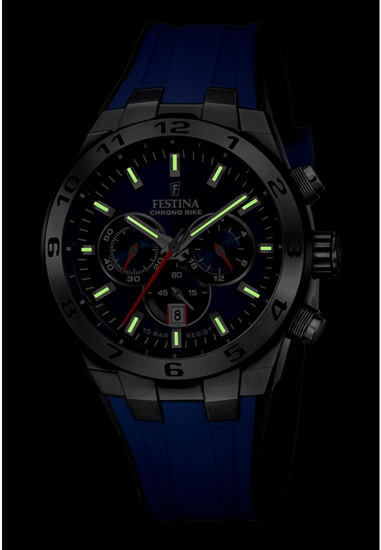 Festina Reloj Hombre F20671/1 Chrono Bike Caja de Acero Inoxidable 316l Plateado Correa de Caucho Azul