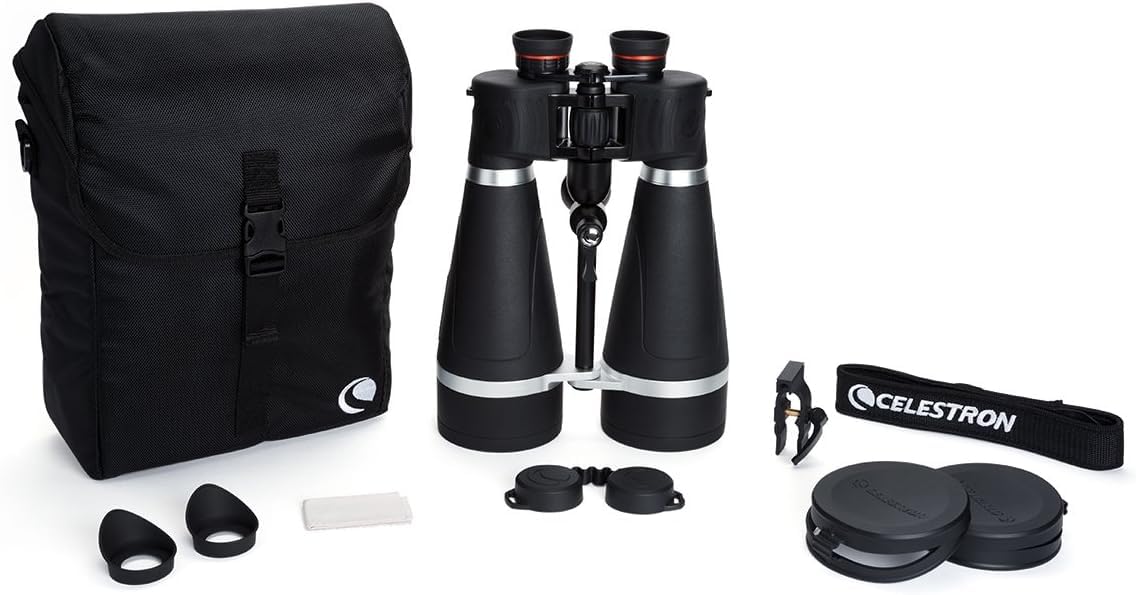 Celestron 72031 SkyMaster Pro 20x80mm Prismáticos Porro Prism Impermeables, con protección blindada de Goma, Lente Multicapa, Cristal prismático BAK-4 y Funda de Transporte de Lujo, Negros