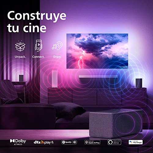 Philips TAB8507/10 Soundbar 3.1 Subwoofer Inalámbrico, Dolby Atmos, Sonido Cinematográfico, HDMI eARC, 600W