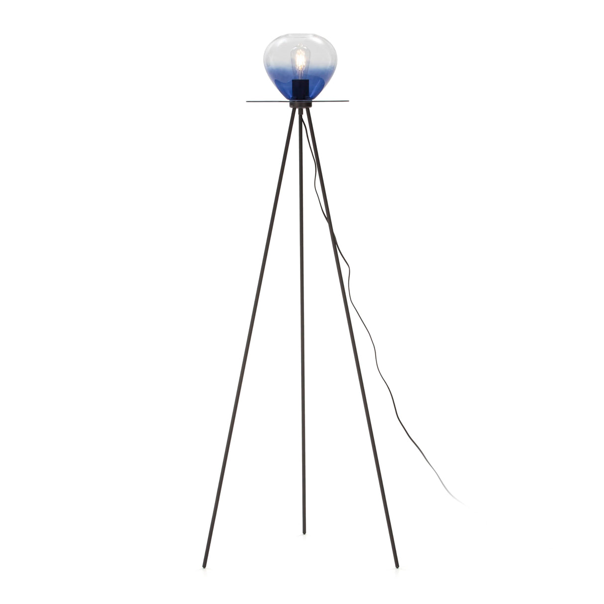 LAMPARA DE PIE 60X60X160 METAL NEGRO/CRISTAL AZUL