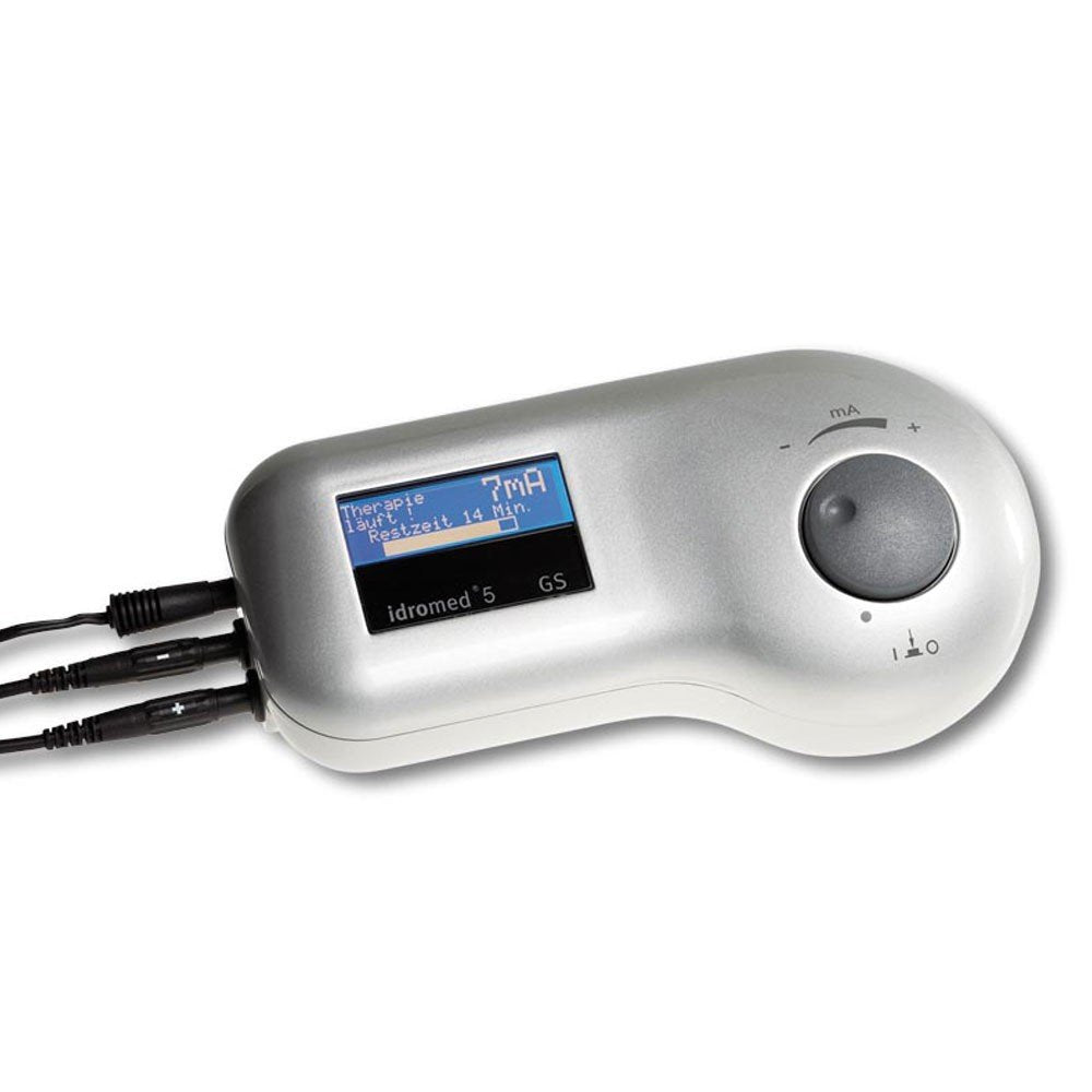 Idromed, Equipo para hiperhidrosis, 5Ps, Dos electrodos de aluminio, Para manos y pies, 2 rejillas de seguridad, Maletín de transporte, Aparato de iontoforesis, Previene la sudoración excesiva