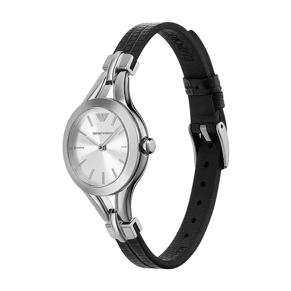 Emporio Armani Reloj Analógico para Mujer'S de Cuarzo con Correa en Cuero AR11552, Negro y tono plata