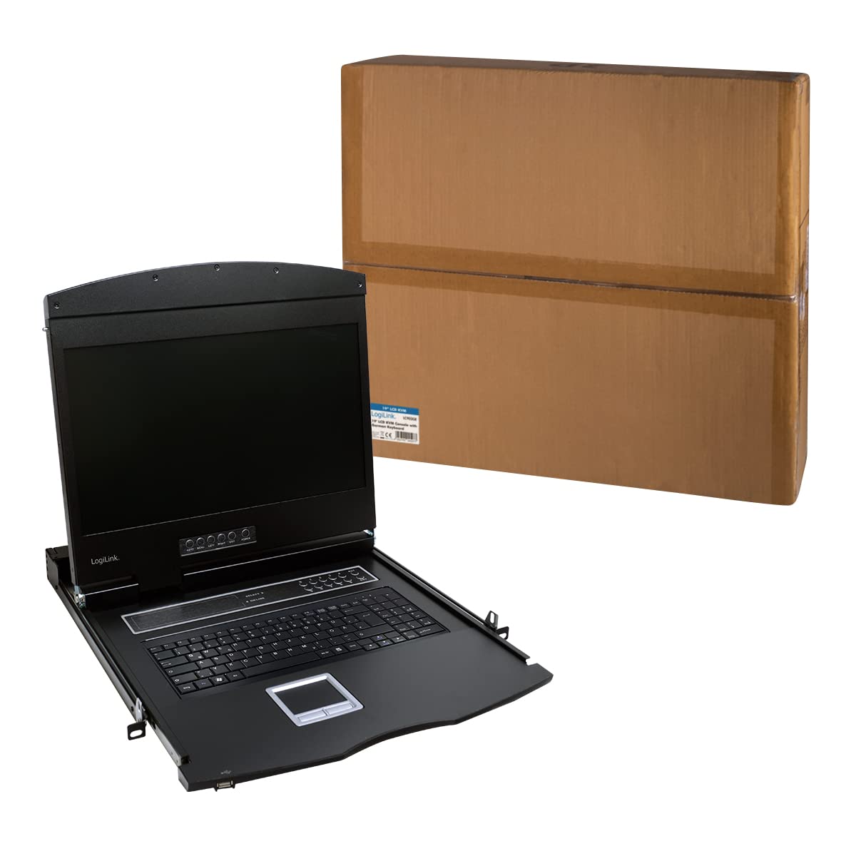 LogiLink Professional LC902GE - Consola KVM LCD con Monitor TFT de 48,26 cm (19 Pulgadas) y Teclado (DE) para Armario de Servidor/Red, Color Negro