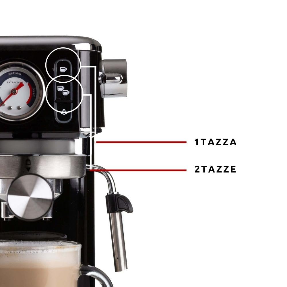 Ariete 1381 - Cafetera con manómetro, compatible con café en polvo y pastillas ESE 1300 W, capacidad 1,1 l, filtro a presión 15 bar, dispositivo capuchino de ½ tazas, color negro