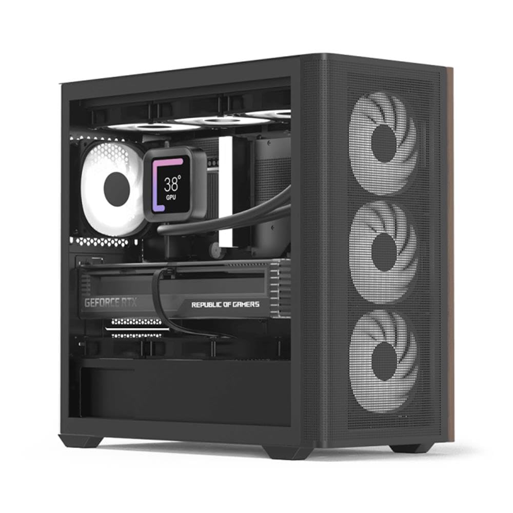 AeroCool D301A Mid-Tower Case, Gaming PC Case Gaming PC Case Optimizado Airflow Panel Frontal de Malla de Madera, diseño Delgado, Incluye 4 Ventiladores RGB, Compatible con Placas Base ASUS y MSI