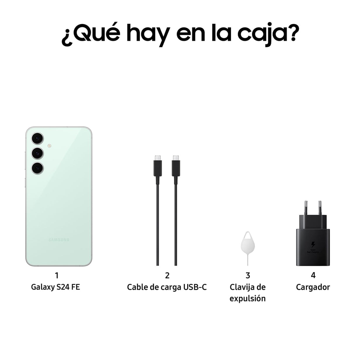 Samsung Galaxy S24 FE 256GB + Cargador - Teléfono Móvil con IA, Smartphone Android, 8 GB RAM, Cámara 50MP, Batería Larga Duración, Libre, Menta (Versión Española)