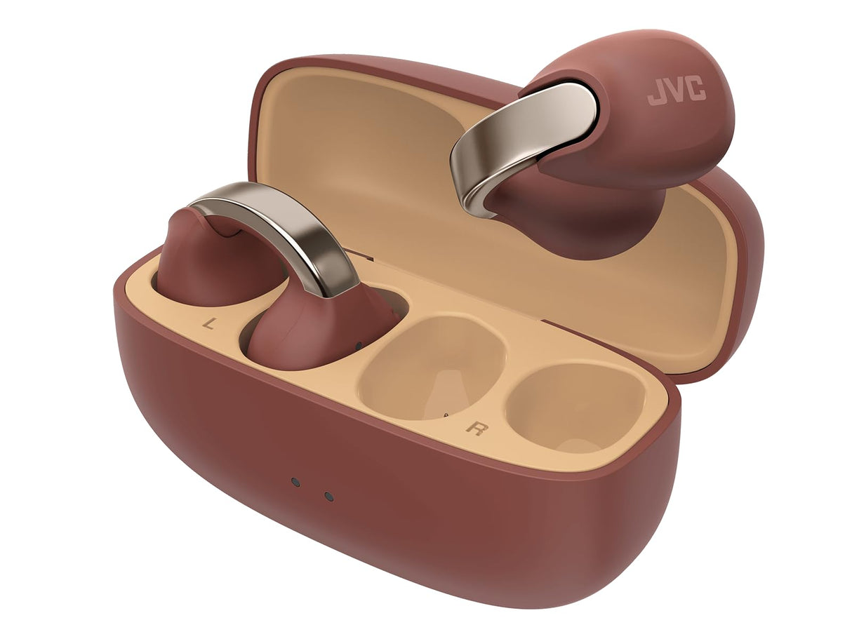 JVC Auriculares Inalámbricos Bluetooth | 24h de Batería y Carga Rápida | Oido Abierto | Ligeros y Resistentes al Agua | Deportivos con IPX4 y Control Táctil - HA-NP1T Granate