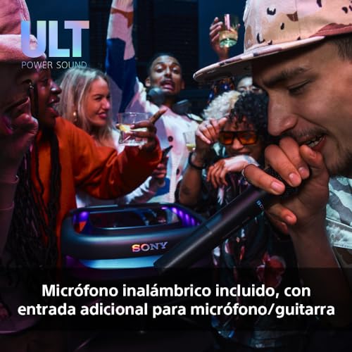 Sony ULT TOWER 10, Altavoz bluetooth para fiestas con ULT POWER SOUND y Deep Bass, altavoces X-Balanced, iluminación LED 360, funciones para fiestas, micrófono inalámbrico, portátil, ruedas giratorias