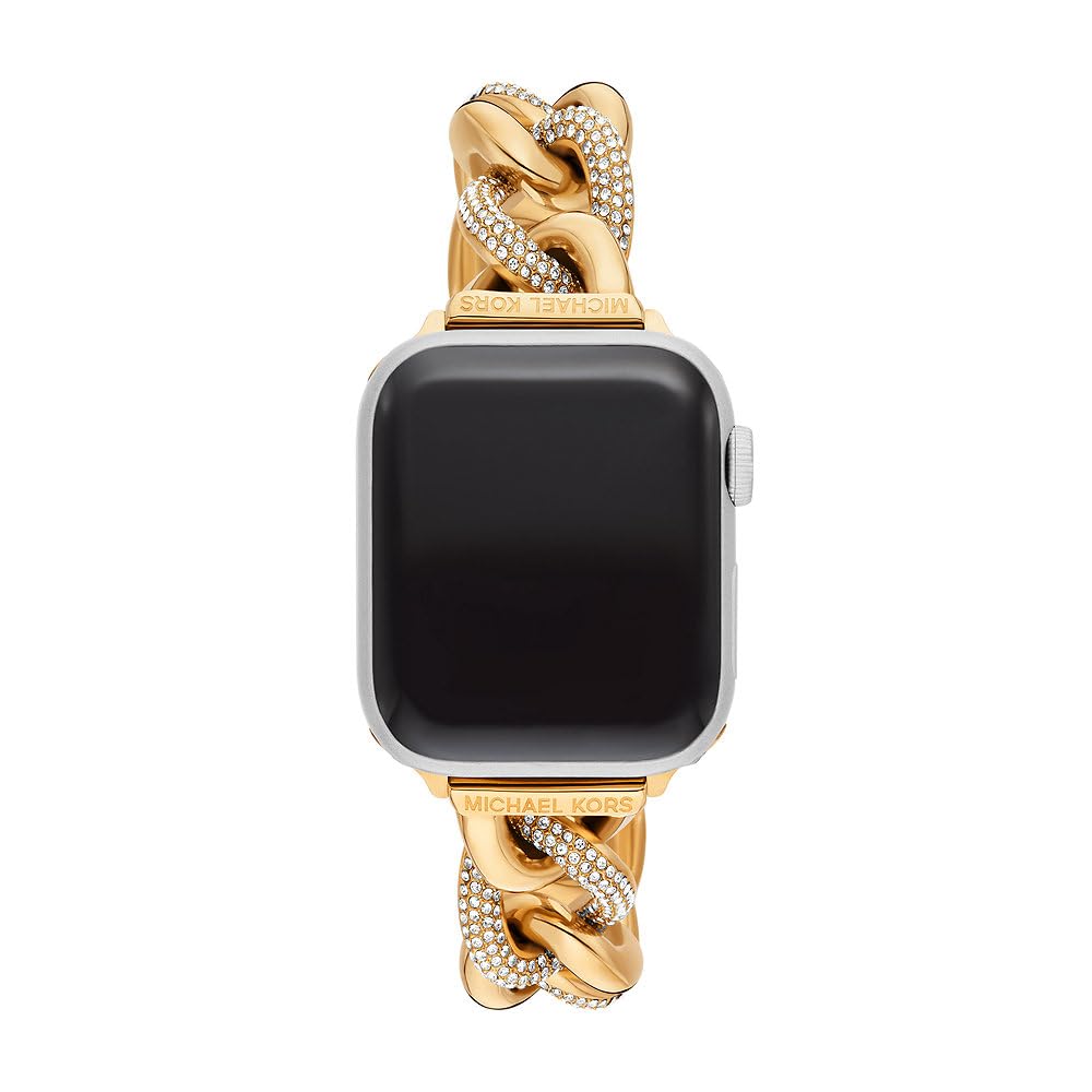 Michael Kors Correa de acero inoxidable o acetato para mujer, compatible con Apple Watch de 38 mm/40 mm/41 mm, Tono Oro