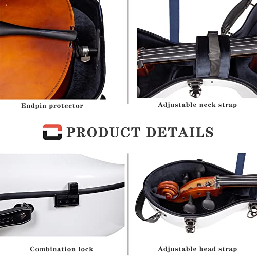 Crossrock Funda de fibra de vidrio con ruedas, se adapta a 4/4 de tamaño completo, incluye bolsa acolchada para música, 3 asas, correas de hombro extraíbles, cerradura de combinación, color blanco