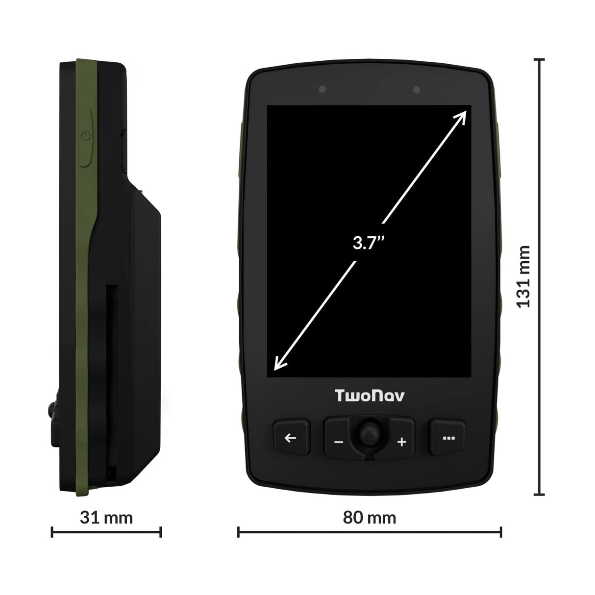 TwoNav Aventura 2 Plus, GPS de Mano con Pantalla Amplia 3.7 Pulgadas, Botones y Joystick para montaña, Alpinismo, Trekking o Senderismo con mapas incluidos. Color Verde