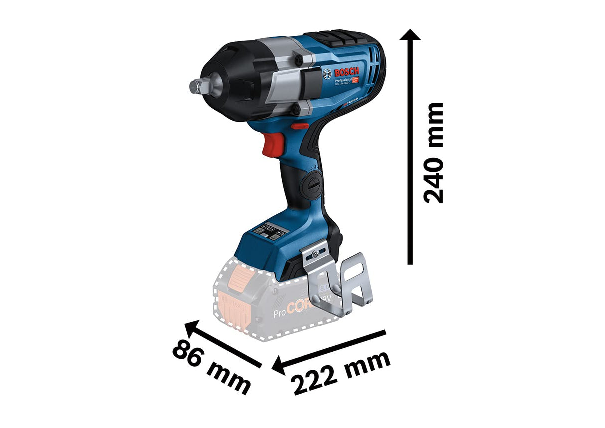 Bosch Professional BITURBO atornillador de impacto a batería GDS 18V-1000 C (par de apriete 1000 Nm, par de arranque 1600 Nm, sin baterías ni cargador, en caja)