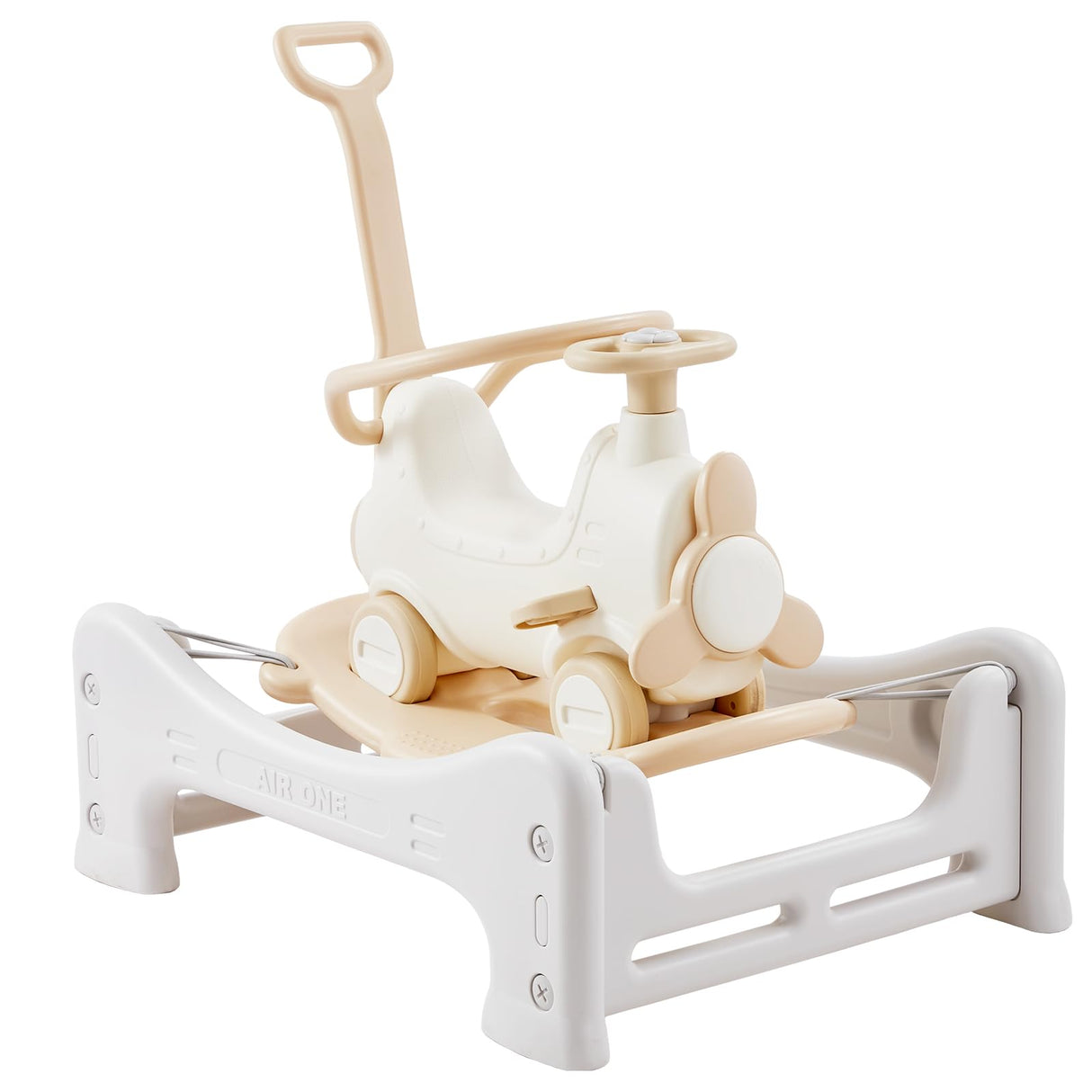 VEVOR Caballo Balancín 5 en 1 para Niños de 1 a 3 Años, Caballo Balancín para Bebé con Trampolín, Tabla de Equilibrio Desmontable, Manija de Empuje y 4 Ruedas Lisas, para Niños de 36 kg, Blanco