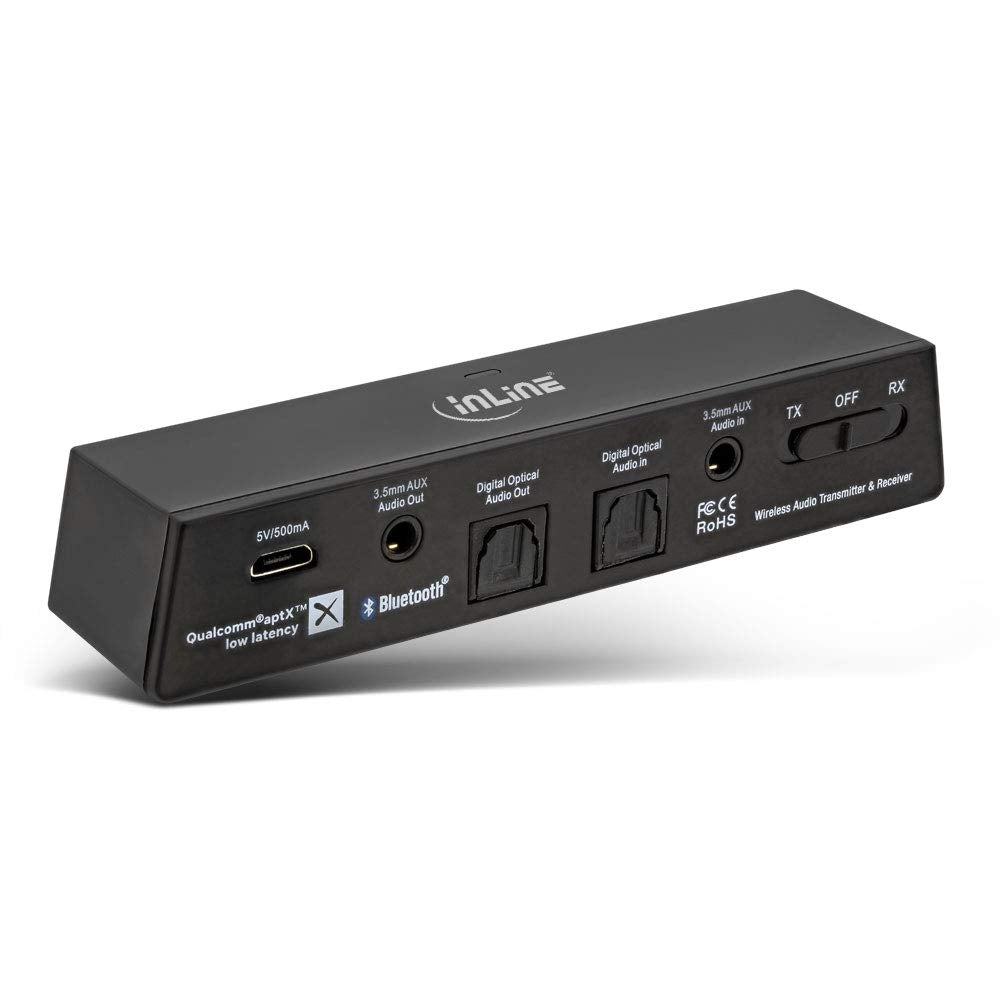 InLine® Transceptor de Audio Bluetooth, transmisor y Receptor, BT 5.0, aptX LL, Jack + Toslink 99151I