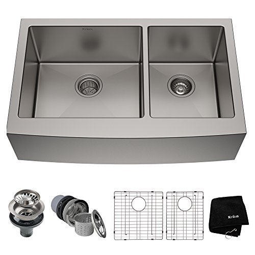 Kraus KHF203-36 36 inch Farmhouse Apron 60/40 Double Bowl 16 gauge Stainless Steel Kitchen Sink