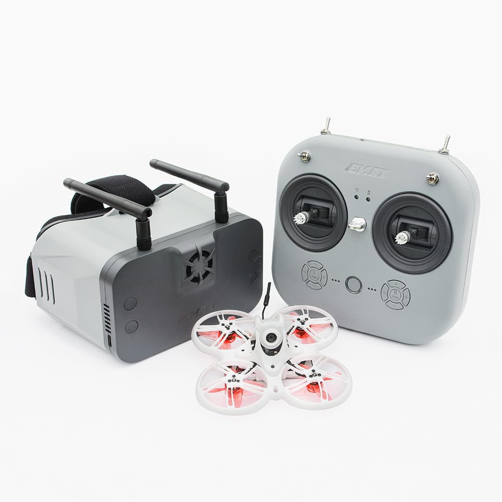 EMAX Tinyhawk 3 Plus Drone RTF Kit Listo Para Volar FPV HD Zero Drone Mini Racing Quadcopter con Gafas y E8 Transmisor para Niños Adultos y Principiantes Blanco