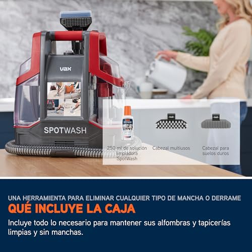 Limpiador de tapicerias quitamanchas Vax SpotWash y para alfombras y tapicerías con succión potente, secado rápido limpieza profunda diaria para escaleras, sofás, coches y suelos duros