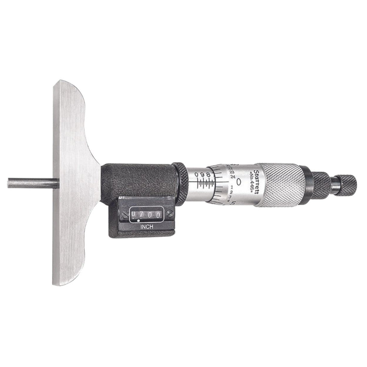 Starrett 446AZ-3RL - Medidor digital de profundidad, tope de carraca, tuerca de bloqueo, tipo micrometro, rango de 0 – 3 pulgadas, graduación de 0,001 pulgadas, precisión de +/-0,0001 pulgadas.