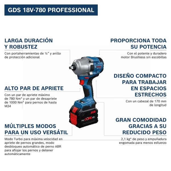 Bosch Professional 18V System Llave de Impacto a Batería GDS 18V-780