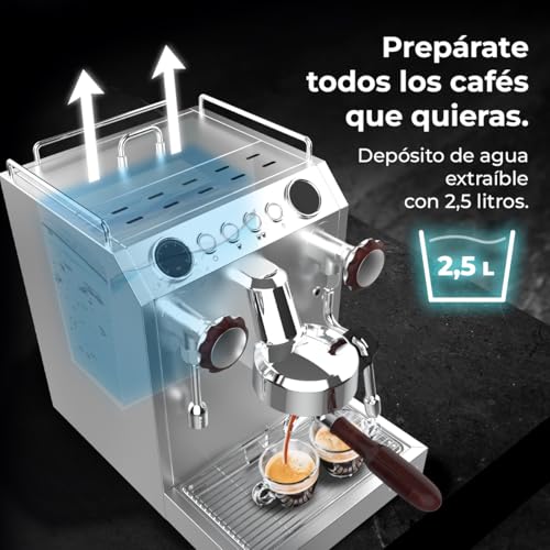 Cecotec Cafetera Express Barista Baristeo Classic. 2700W, Bomba 15 Bares, Control Pid, Doble Calentamiento, depósito 2.5L, Vaporizador, Grifos Profesionales, Extracción Crema, Diseño Profesional