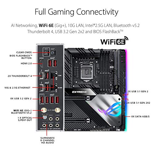 ASUS ROG MAXIMUS XIII EXTREME - Placa base (Intel Z590, LGA,1200 EATX con VRM de 20 fases, 5 M.2, 2 Thunderbolt 4, Marvell AQtion 10 GB Ethernet, Intel 2.5 GB Ethernet, PCIe 4.0, WiFi 6E y Aura Sync)