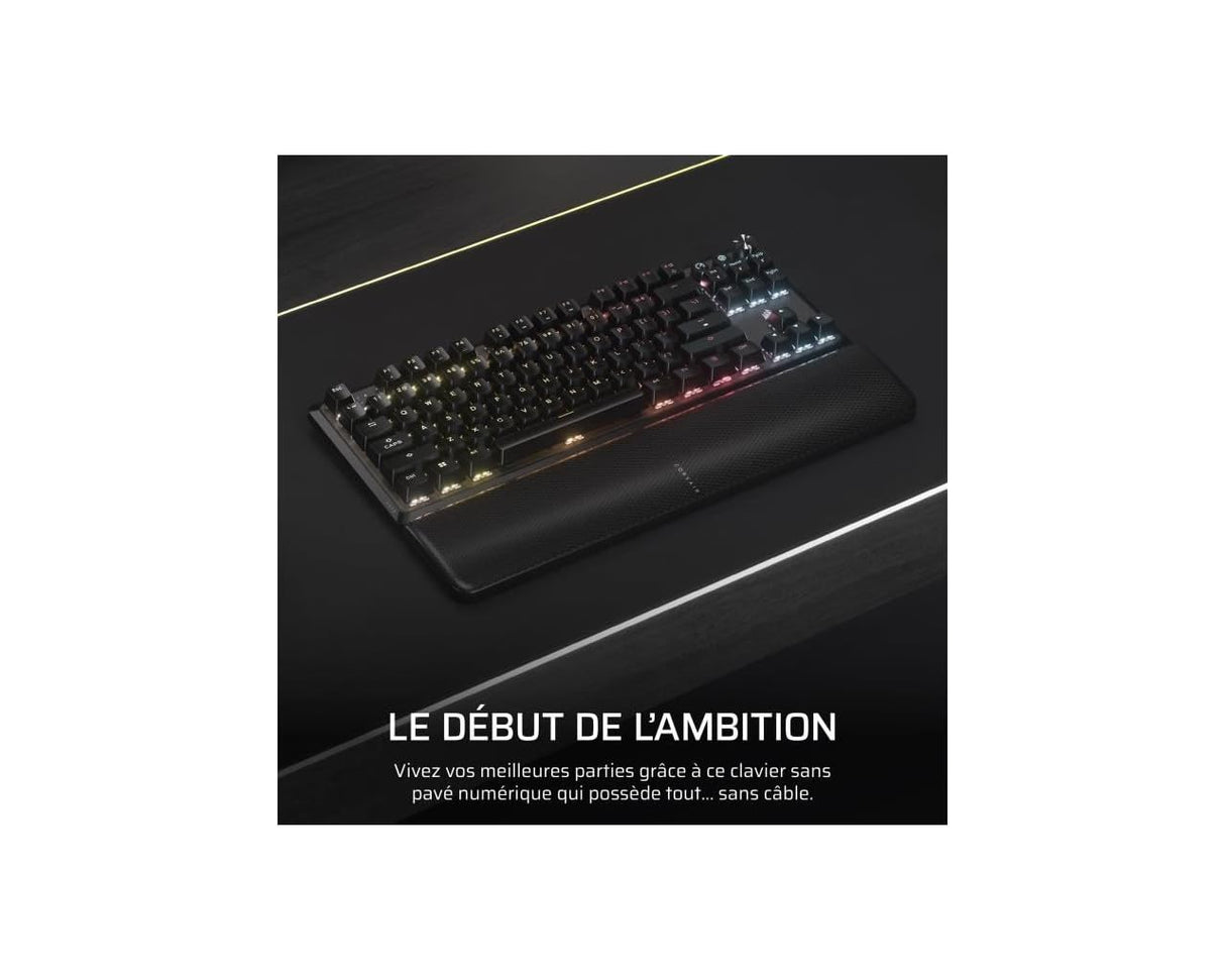 Corsair K70 Core TKL Wireless RGB Teclado de Juego mecánico sin Llave – Interruptores lineales MLX Red v2 prelubricados, SOCD, Tapas de Llave de ABS, amortiguación del Sonido, AZERTY FR –