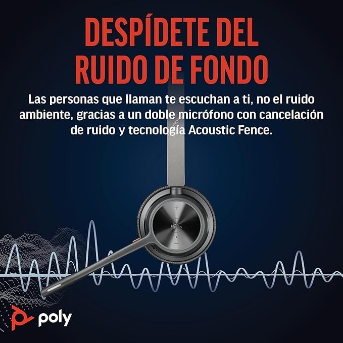 Auriculares inalámbricos Poly Voyager 4320 UC y soporte de carga - Audífonos estéreo con micrófono de brazo con cancelación de ruido - Conexión Bluetooth a PC/Mac/teléfono móvil - Teams (certificado)