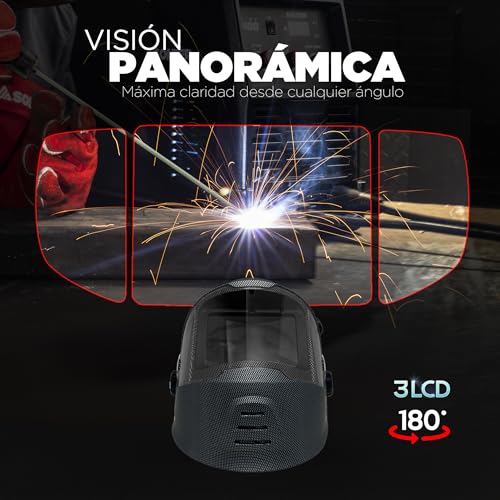 Solter, Pantalla Soldadura HELLMET R-30 con Tecnología True Color, Calidad Óptica 1/1/1/1, Amplio Campo de Visión 116x81mm, Niveles de Sombra DIN 3/4-8/9-13, Batería CR2450 Reemplazable