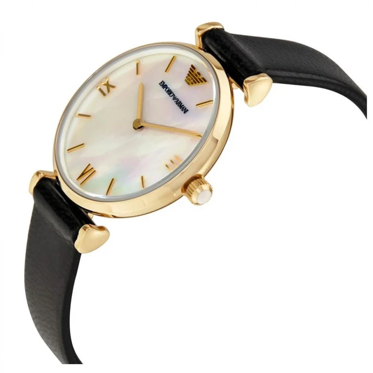Emporio Armani Reloj de mujer, Movimiento de dos manecillas, caja de acero inoxidable dorado de 32 mm con correa de piel, AR1910, Negro y tono dorado