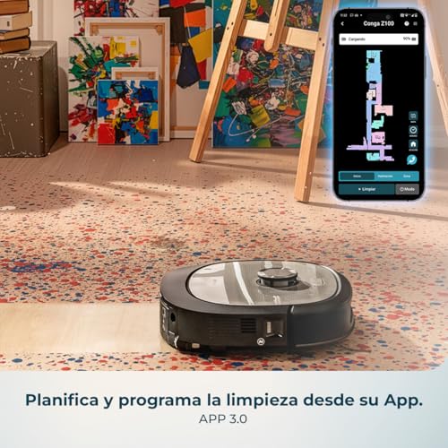 Cecotec Robot Aspirador y Friegasuelos con Estación Autovaciado, IA y Láser Conga Z100 X-Treme. Navegación Láser e Inteligencia Artificial, 20000Pa, Fregado Profesional, Mopa Bimaterial XXL
