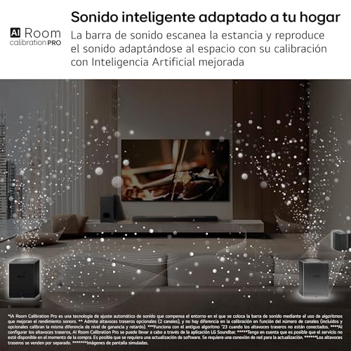 LG SG10TY - Barra de Sonido Inteligente, 420W, 3.1 Canales, Sonido Envolvente Dolby Atmos y DTS, Amplia Conectividad, Bluetooth, USB, Entrada Óptica, Negro