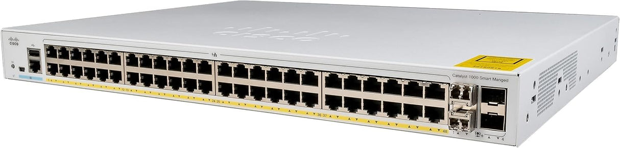 Switch de Red Cisco Catalyst 1000-48FP-4X-L, 48 Puertos GbE PoE+, asignación PoE de 740 W, 4 Puertos de Enlace Ascendente SFP+ de 10 G, garantía Limitada de por Vida Mejorada (C1000-48FP-4X-L)