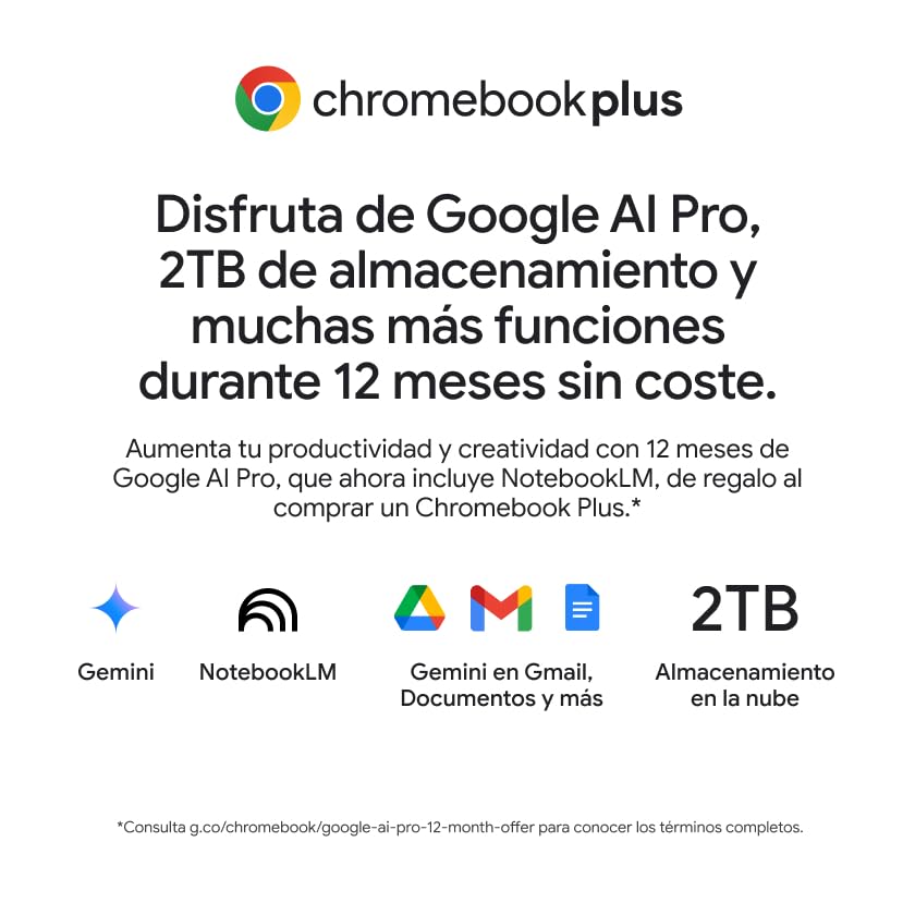 Lenovo Chromebook Plus Gen 10 - Ordenador Portátil 14'' WUXGA OLED (MediaTek Kompanio Ultra 910, 12GB RAM, 128GB UFS, ChromeOS)-Seashell + 1 año de Google AI Pro con Gemini Pro y 2TB de Almacenamiento