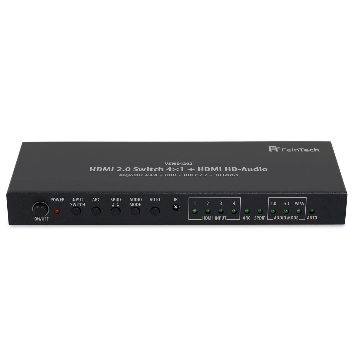FeinTech VSW04202 HDMI 2.0 Switch Conmutador (4 entradas, 1 Salida + 1 Salida de Audio HD 7.1 Dolby Atmos 4K 60 Hz HDR)