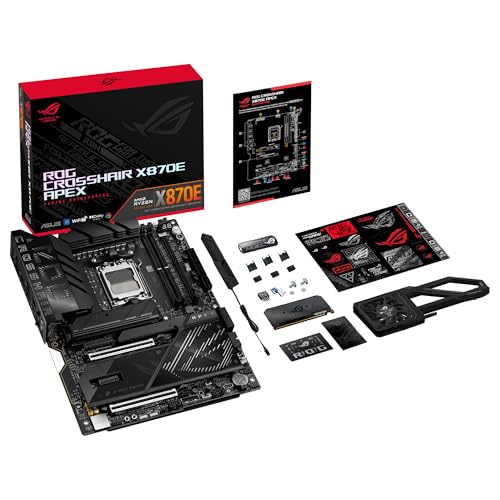 ASUS ROG Crosshair X870E Apex - Placa Base AMD ATX, 18+2+2 etapas de Potencia, Ranuras DDR5, PCIe 5.0 Compatible con GPU de próxima generación, Cinco Ranuras M.2, Wi-Fi 7, USB4, overclocking con IA