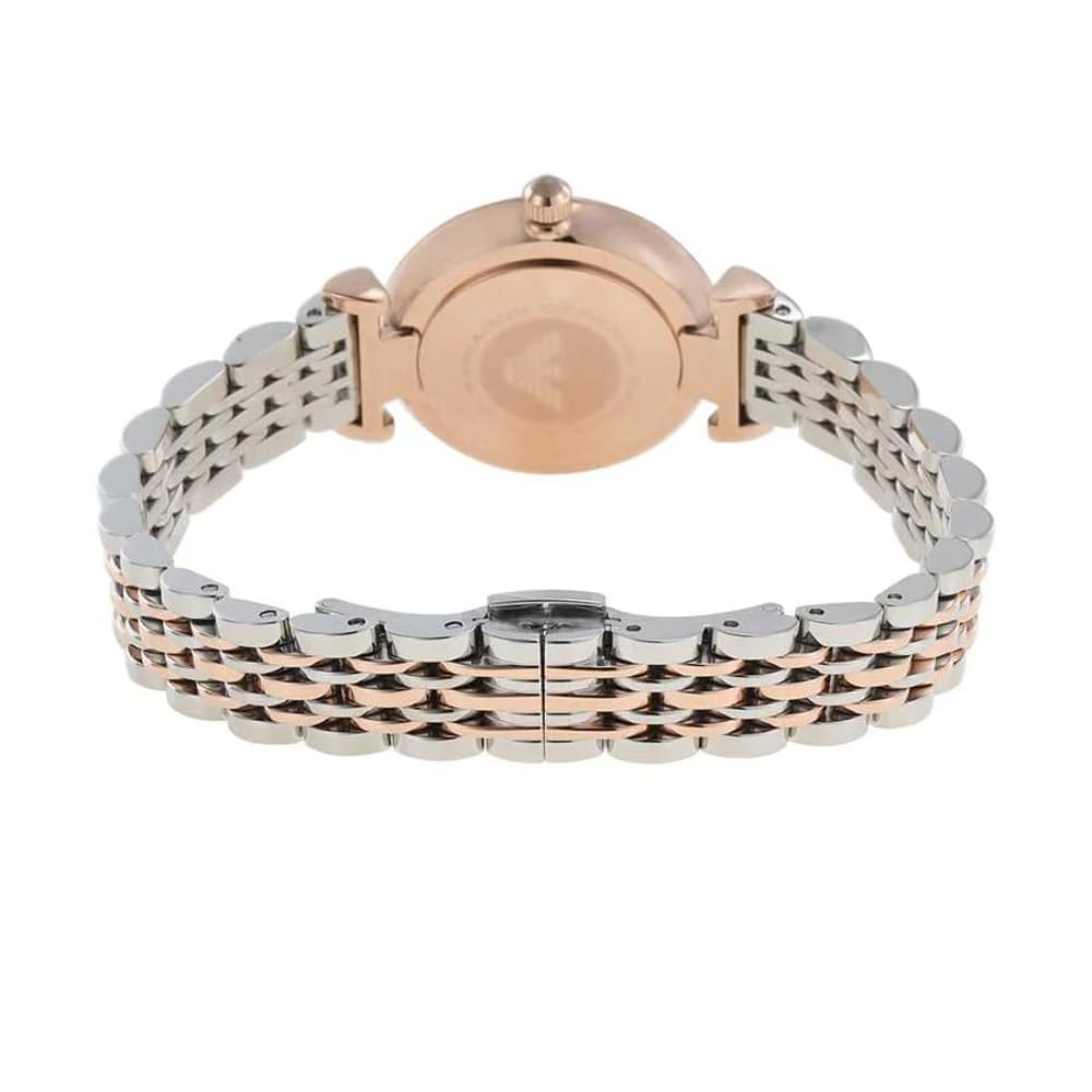 Emporio Armani Reloj de mujer, Movimiento de dos manecillas, caja de acero rosa dorado de 28 mm con correa de acero, AR11223, Oro rosa y tono plateado