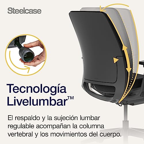 Steelcase Amia, silla de oficina ergonómica con sujeción lumbar regulable en altura y brazos regulables Ónix