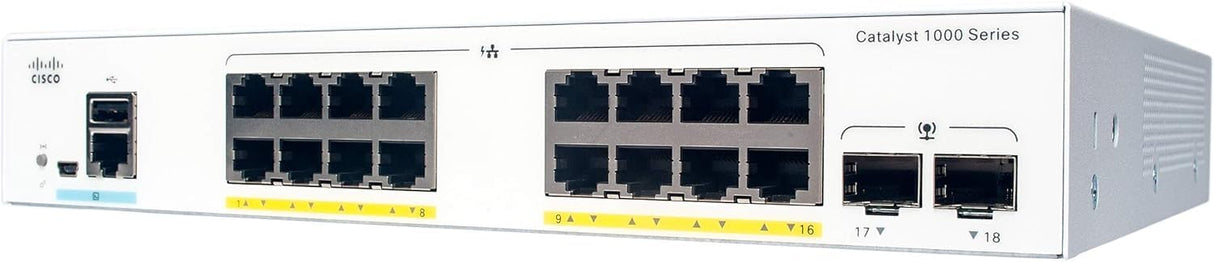 Cisco Switch de red Cisco Catalyst 1000-16P-2G-L, 16 puertos GbE PoE+, asignación PoE de 120 W, 2 puertos de enlace ascendente SFP de 1 G, garantía limitada de por vida mejorada (C1000-16P-2G-L)