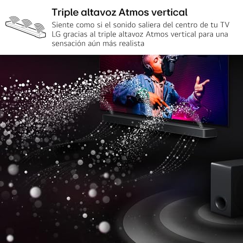 LG S90TY - Barra de Sonido Inteligente, 570W, 5.1.3 Canales, Sonido Envolvente Dolby Atmos y DTS, Amplia Conectividad, Bluetooth, USB, Entrada Óptica, Negro