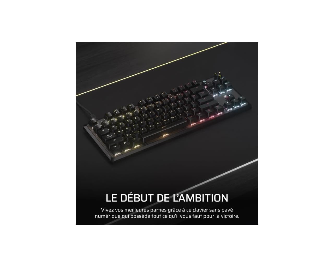 Corsair K70 Core TKL RGB Teclado de Juego mecánico sin Llave - Interruptores lineales MLX Red v2 prelubricados - Doble Capa de atenuación del Sonido - Tapones de Llave ABS - AZERTY FR - Negro