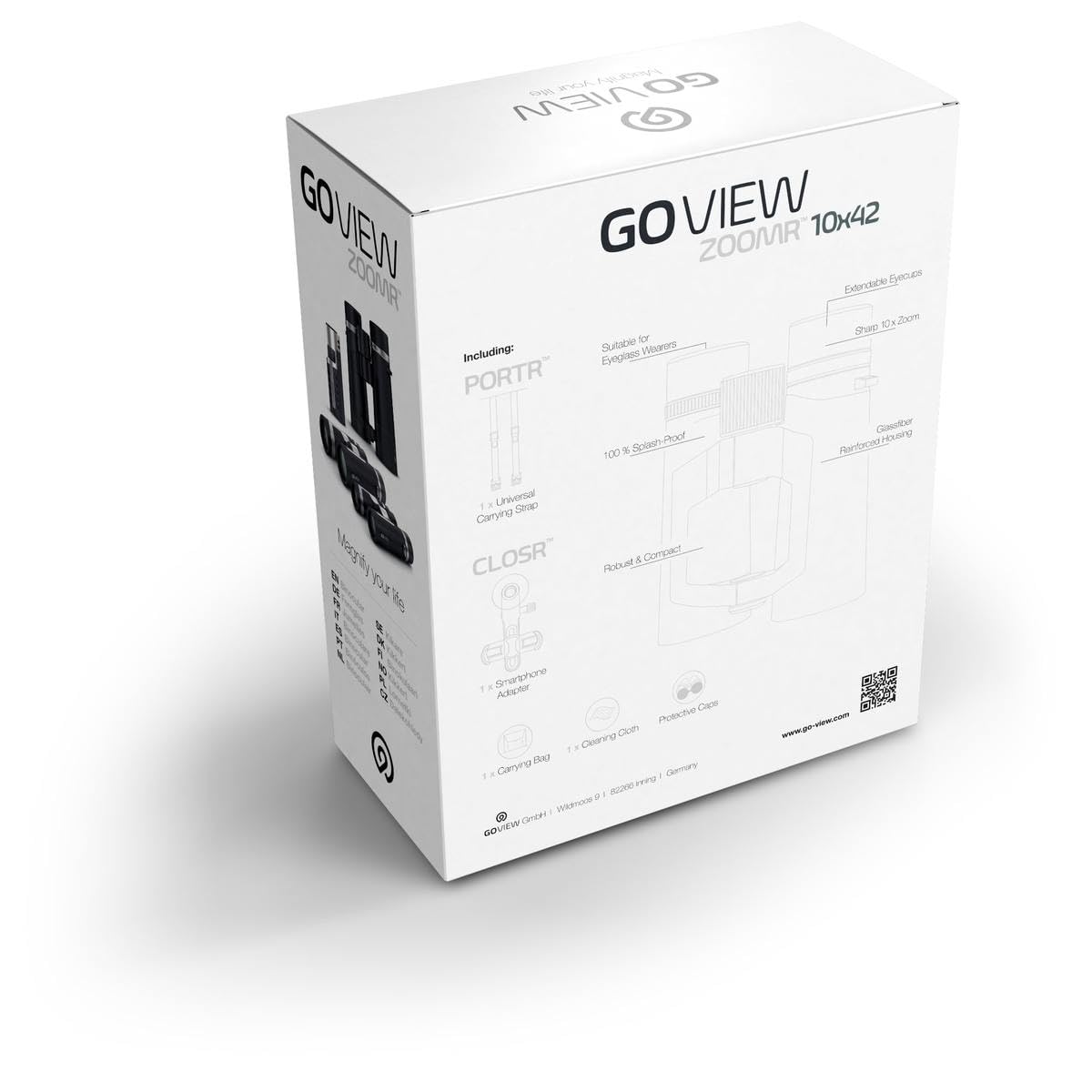 GoView ZOOMR 10x42 prismáticos para Actividades al Aire Libre, Naturaleza, observación de Vida Salvaje, Viajes (Zoom de 10 aumentos, Gran Campo de visión, Incluye Set de Accesorios) Oak Verde