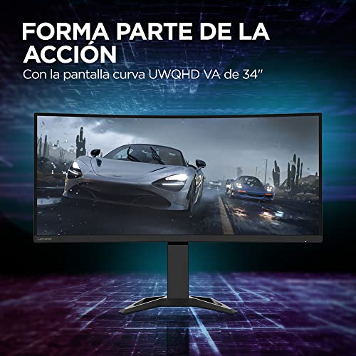 Lenovo G34w-30 - Monitor Gaming Curvo con EyeSafe, 34'' UWQHD (VA, 170Hz (OD), 0.5ms MPRT, HDMI+DP, Cable DP, FreeSync, Altavoces) Ajuste de inclinación/altura - Negro