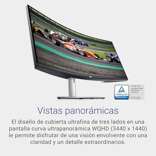 Dell S3422DW 34" WQHD (3440x1440) 21:9 1800R Monitor Curvo, 100Hz, VA, 4ms, AMD Radeon FreeSync, Altavoces Integrados, DisplayPort, 2x HDMI, 3x USB, Plata