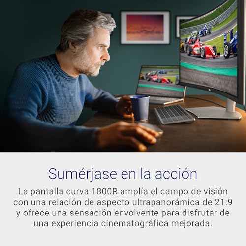 Dell S3422DW 34" WQHD (3440x1440) 21:9 1800R Monitor Curvo, 100Hz, VA, 4ms, AMD Radeon FreeSync, Altavoces Integrados, DisplayPort, 2x HDMI, 3x USB, Plata
