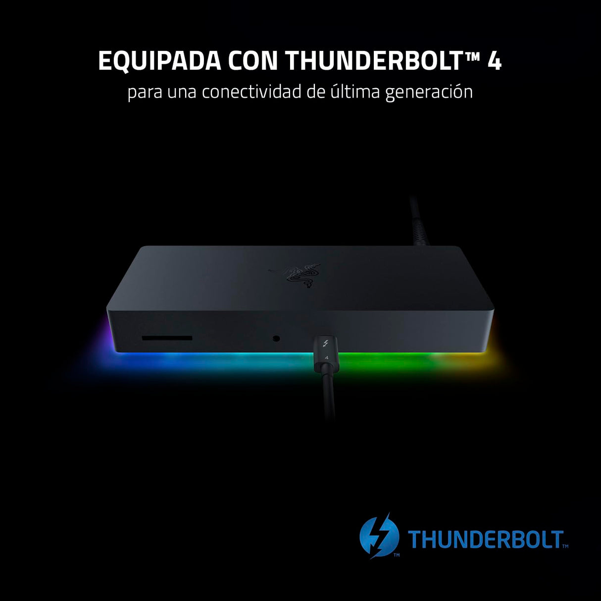 Razer Thunderbolt 4 Dock Chroma - Hub Premium con iluminación RGB para Windows y Mac (10 puertos en uno, salida a Dos monitores 4K o un monitor 8K) Negro