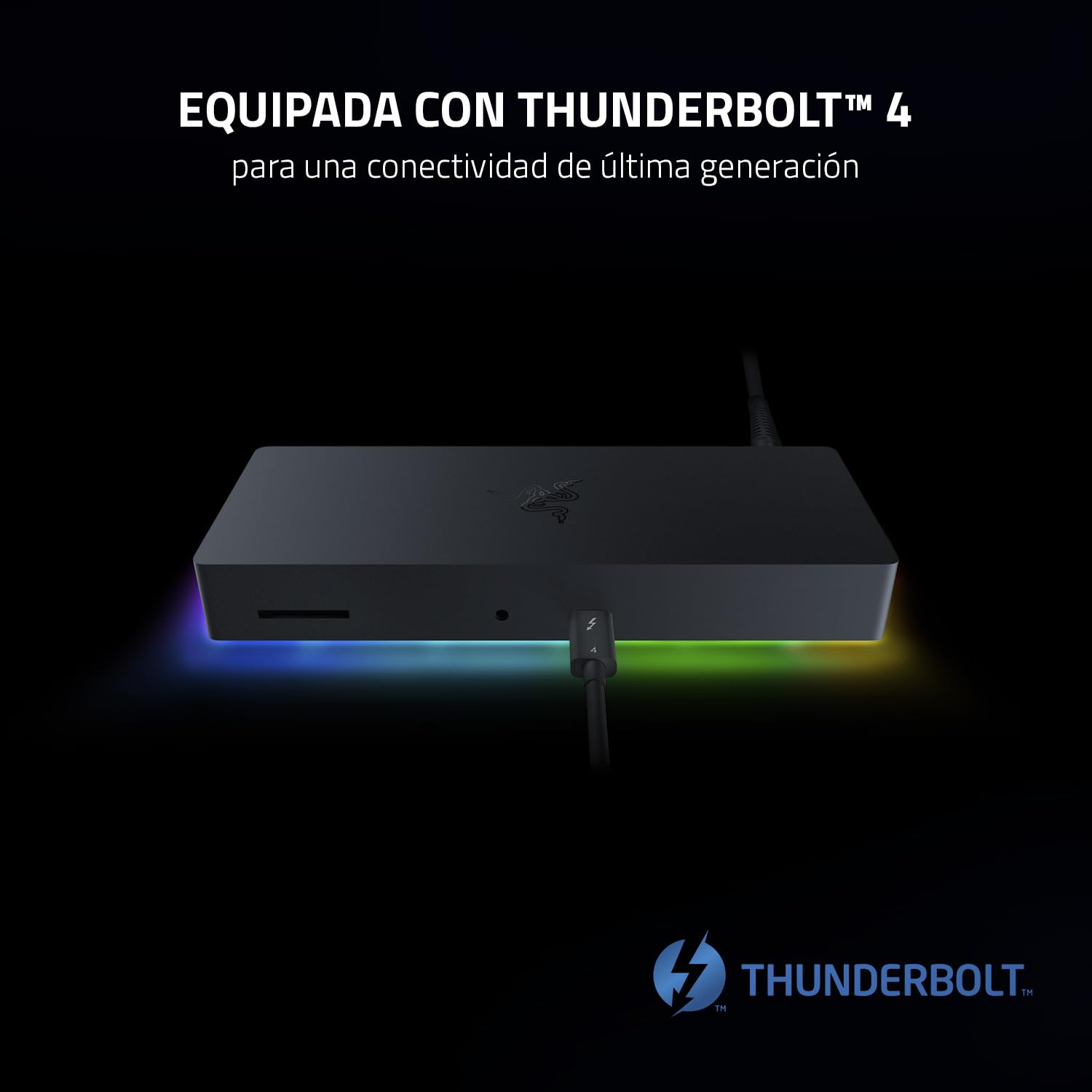 Razer Thunderbolt 4 Dock Chroma - Hub Premium con iluminación RGB para Windows y Mac (10 puertos en uno, salida a Dos monitores 4K o un monitor 8K) Negro
