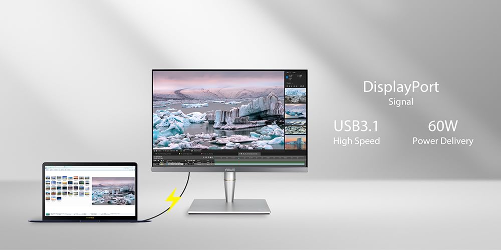 ASUS ProArt PA24AC - Monitor Profesional de 24" FHD (1920x1200,WUXGA, HDR10, USB-C Port 60W, HDMI, DP, 100% RGB) Plata