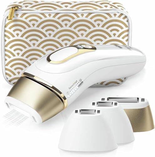 Braun Silk-expert Pro 5 Depiladora Mujer Luz Pulsada IPL, con 2 Cabezales Standar y 2 de Precisión, Alternativa a la Depilación Láser en Casa, Regalos Originales para Mujer, PL 5137MN, Blanco/Dorado