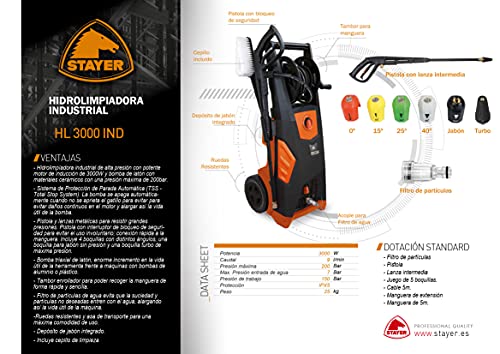 Hidrolimpiadora industrial con 3000W y motor de inducción, HL 3000 IND
