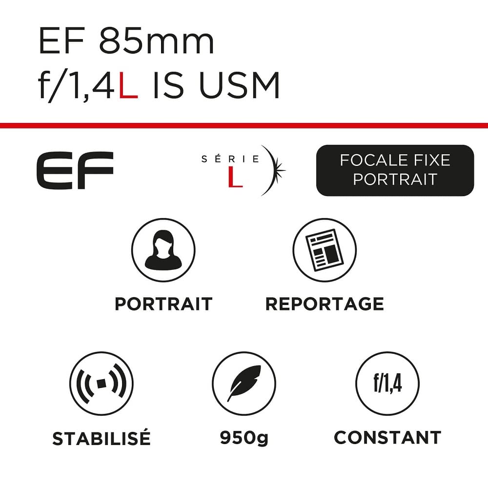 Canon EF 85mm F/1.4L IS USM - Teleobjetivo para cámara (Longitud Focal 85 cm, f/1.4, estabilizador de Imagen de 4 Pasos, Enfoque automático) Negro